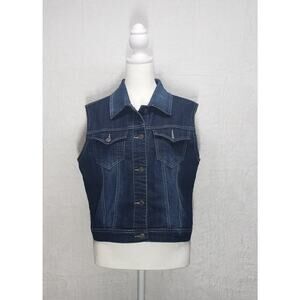 Rue21 Denim Vest L Blue Stretch Cropped Jean Vest Y2K Indie Sleaze Button Front